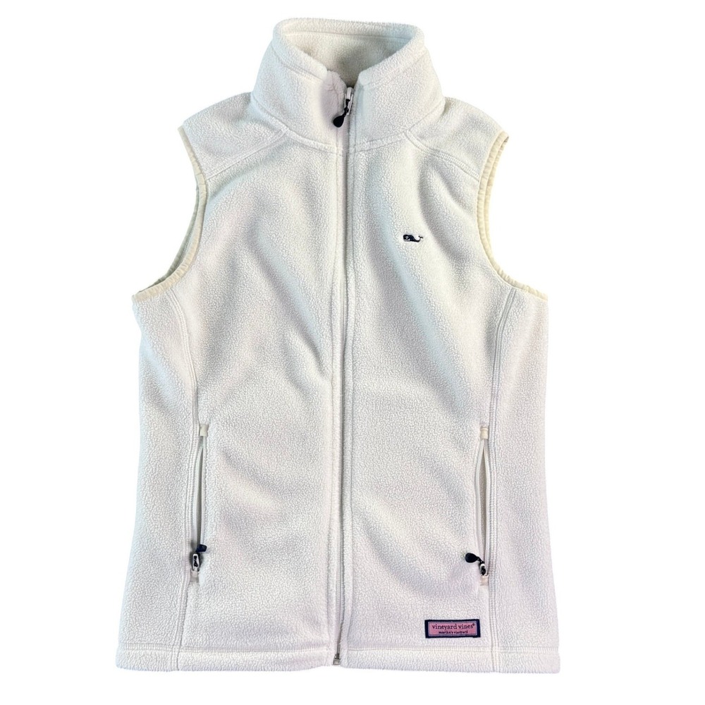 Vineyard Vines Harbor Fleece Vest Womens XXS Cream White Full Zip Whale Logo